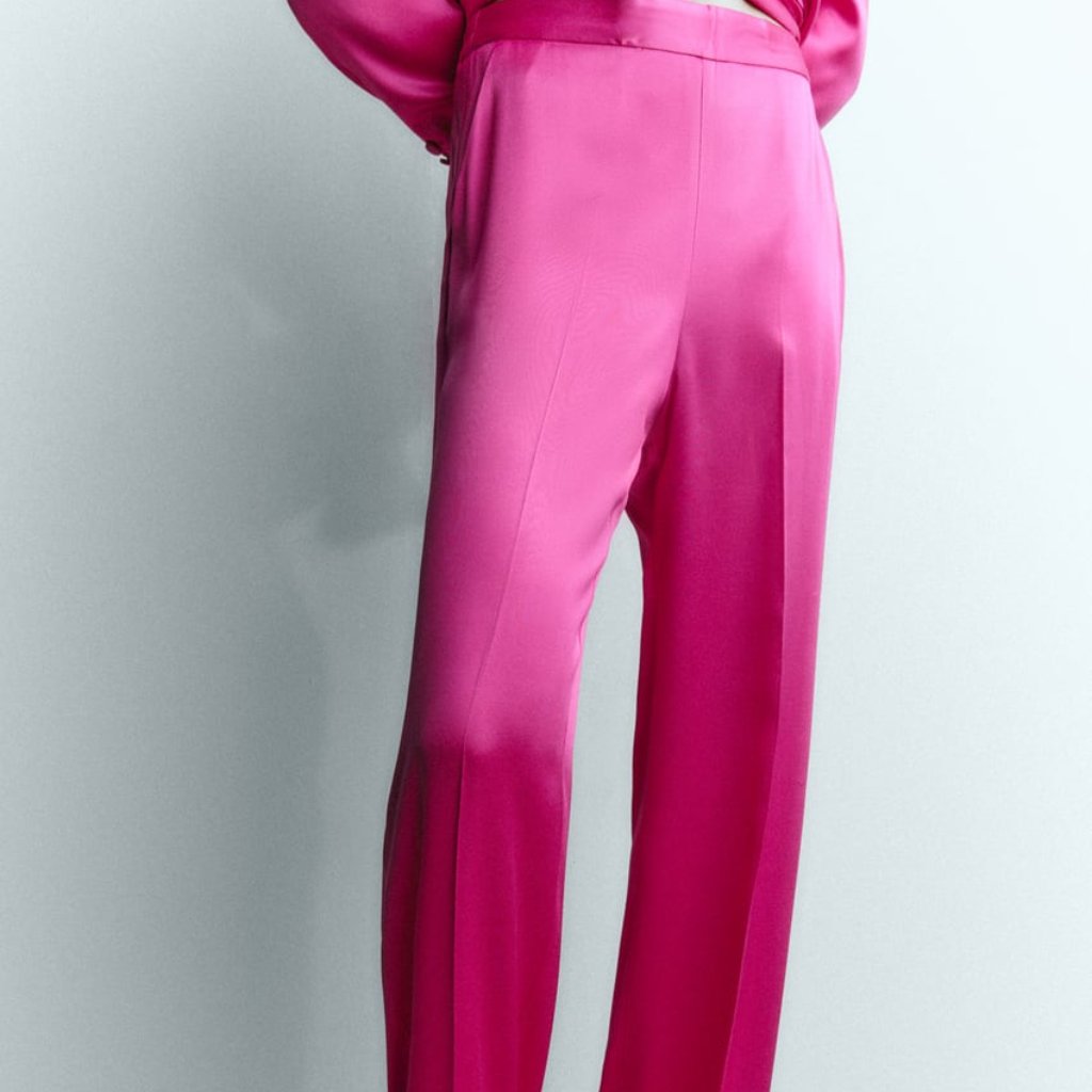 Zara Pink Satin Wide Leg Pants